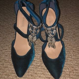 Suede jeweled heels